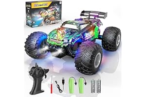 BAZOLOTA Remote Control Car, 1:18 Scale All Terrain RC Cars, 2WD 20Km/h with Colorful LedLight and Two Rechargeable Batteries, Remote Control Monster Truck Off Road Racing Car Toys for Kids and Boys