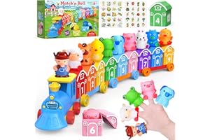 GOOMAGS Montessori Toys for Toddlers 1 2 3 Years Old, Farm Animal Train Set with Counting Matching Sorting Activities 9 Barns, 10 Finger Puppets, 2 Stickers-Learning Toys for Baby Boys Girls, Preschool Gift