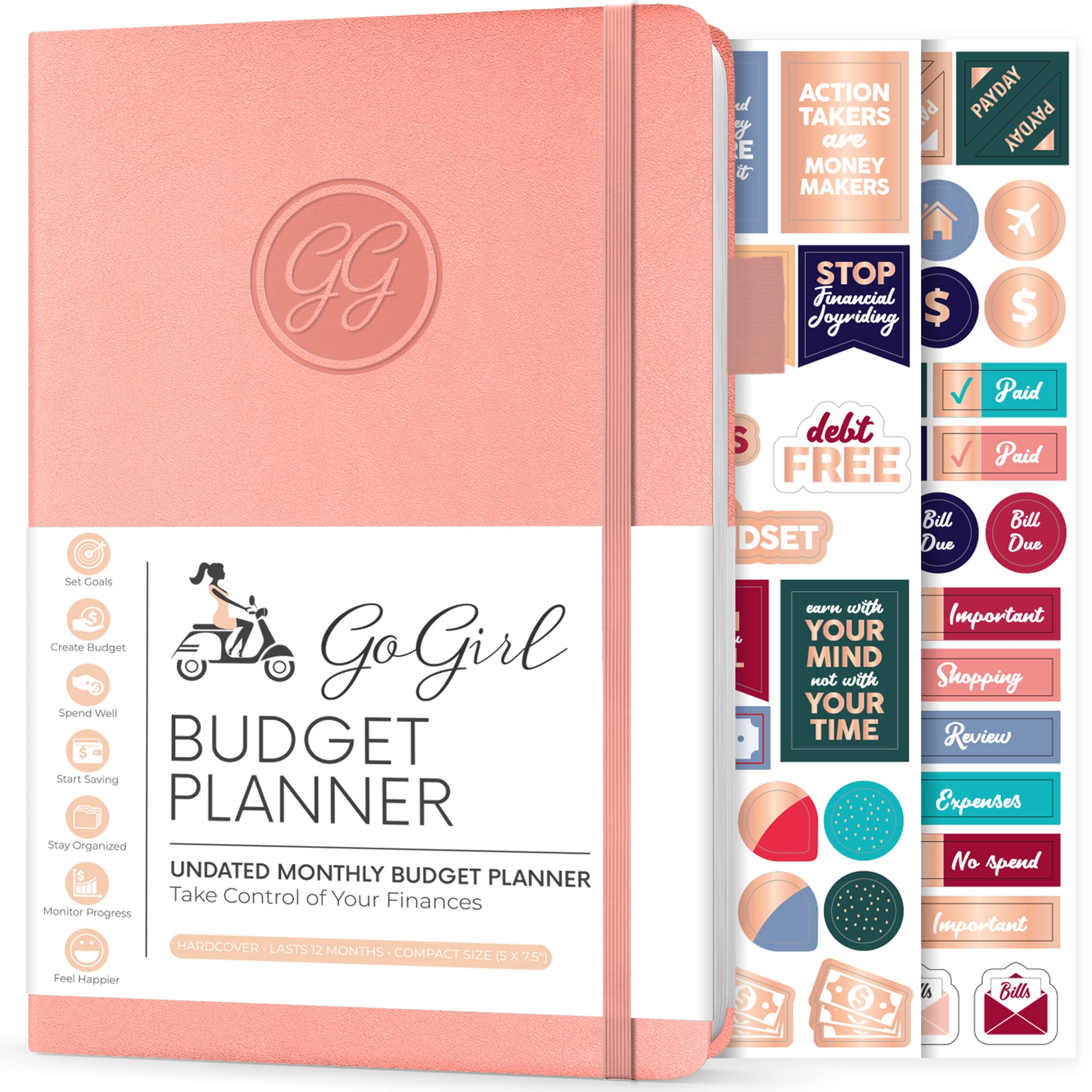 GoGirl Budget Planner – Monthly Financial Planner Organizer Budget Book. Expense Tracker Notebook Journal to Control Your Money. Undated – Start Any Time, 13.5x19cm, Lasts 1 Year – Peach Pink