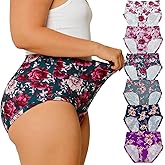 WhilyeePam Women's Underwear Plus Size XL-5XL Ladies Panties Briefs 6 Pack Floral Print Undies for Women