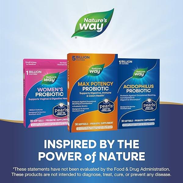 NATURE’S WAY PROBIOTIC PEARLS MAX POTENCY, 5 BILLION ACTIVE CULTURES, 30 SOFTGELS