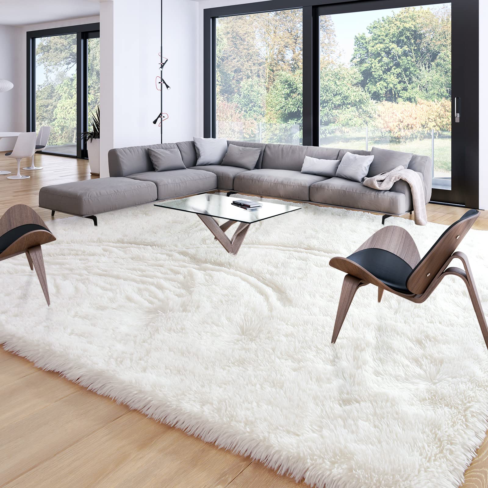 Photo 1 of Merelax Soft Modern Indoor Large Shaggy Rug for Livingroom Bedroom Dorm Kids Room Home Decorative, Non-Slip Plush Fluffy Furry Fur Area Rugs Comfy Nursery Accent Floor Carpet 8x10 Feet, Ivory