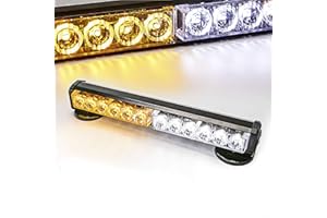 LE-JX Amber/White Wireless Battery Traffic Advisor Emergency Lights Bar Beacon Led Strobe Warning Light Roof Top Hazard Flash with Magnetic Base Mount and 12V Rechargeable Plug (Yellow/White, 12 LEDs)