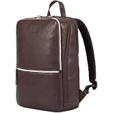 LEATHER VILLAGE Leather Laptop Backpack for Men with Trolley Strap 16L Slim | Water-Repellent, Slim Professional Business Bag Fits 2 Laptops up to 15.6" Tablets or Files Work &amp; Travel Daypack Dark Brown