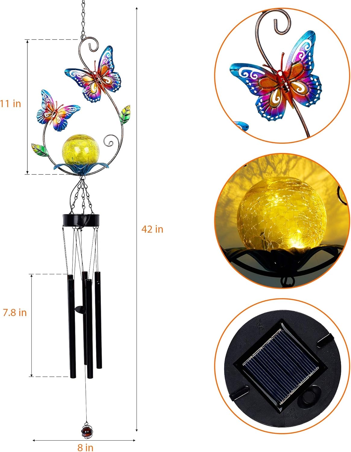 MAGGIFT 2 Pack Solar Outdoor Wind Chimes, Metal Butterfly & Hummingbird Wind Chime with Warm White LED Globe Glass, Mobile Hanging Decorative Patio Lights for Yard Garden, Gifts for Mom Women Wife : Garden & Outdoor