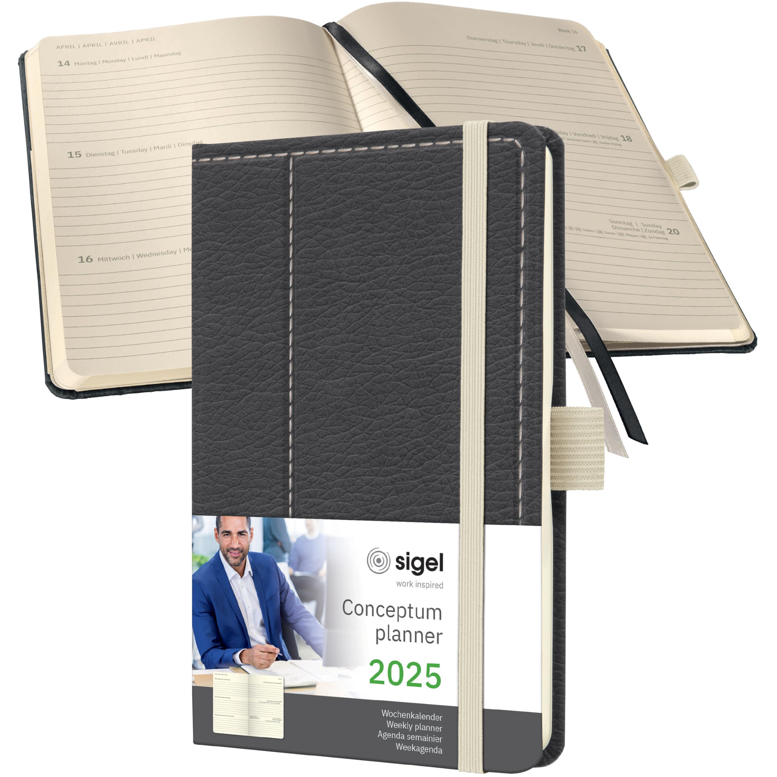 SIGEL C2558 Conceptum Weekly Planner 2025, Design Grey-White, 9,5 x 15 cm, hardcover, 176 Pages, Grey, White