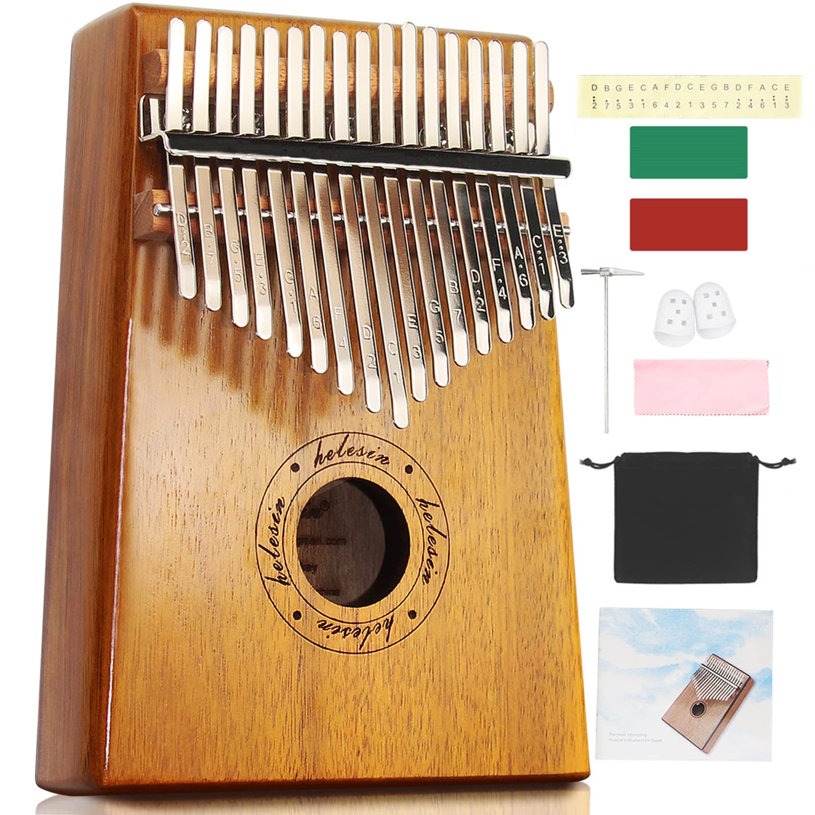 HELESIN Kalimba 17 Key Thumb Piano with Protective Case, Study Instruction, Mbira for Kids and Friends (KOA+Bag)