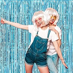 6 Pack 3.28x9.8 Ft Light Blue Foil Fringe Curtains
