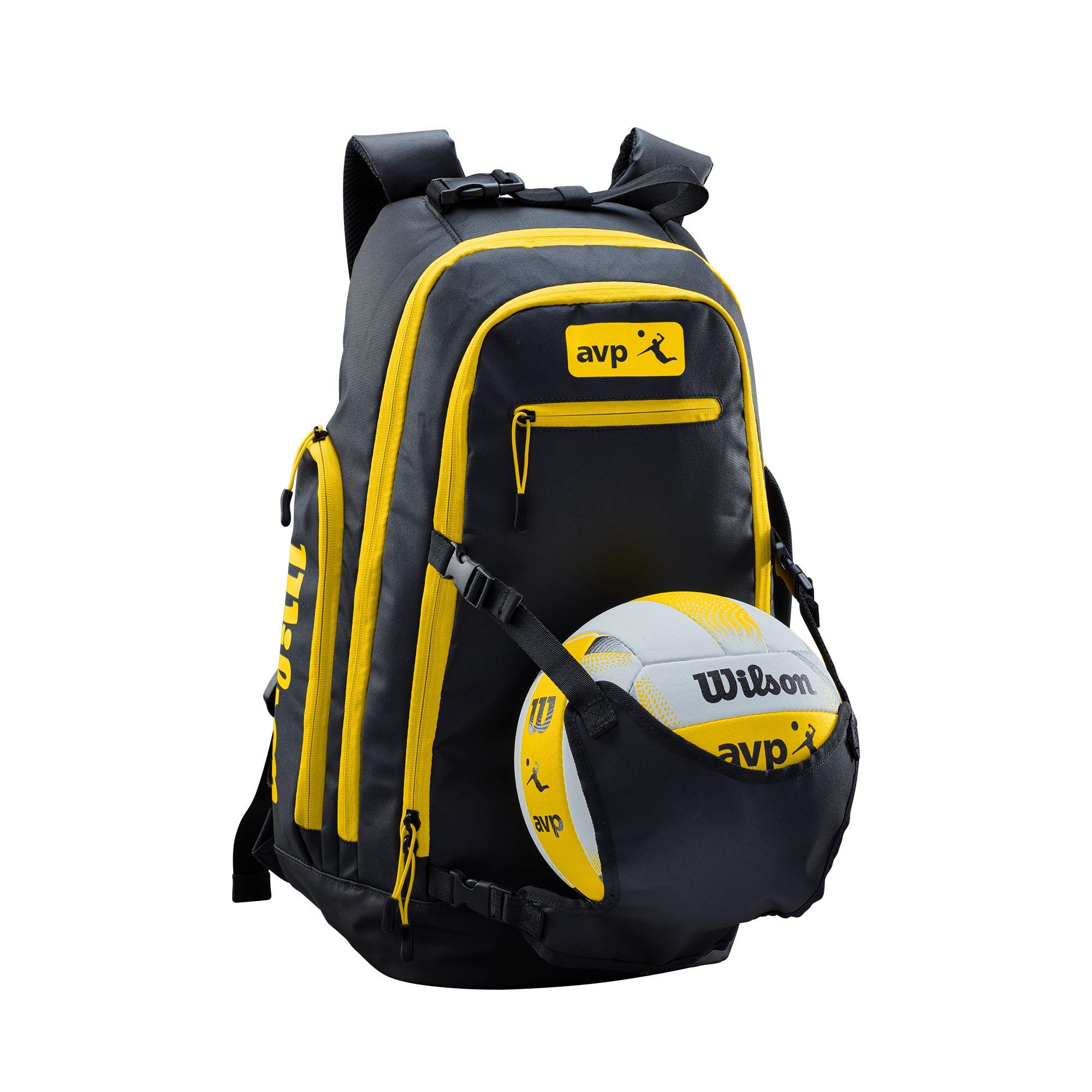 Wilson Beach Volleyball Backpack, with Ball Holder and Cooling Compartment, AVP, Black/Yellow, WTH121190