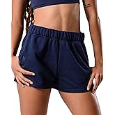 Kamo Fitness CozyTec Sweat Shorts Women High Waisted Lounge Comfy Casual Cotton Shorts with Pockets