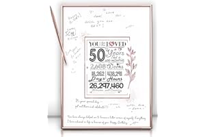 DOUBLESHOOT Framed 50th Guest Book Alternative 12"X16" - 50th Birthday Decorations for Women - Ready to Hang & Stand Rose Gold Aluminum Frame - Pen Included, 50th Birthday Gifts for Women