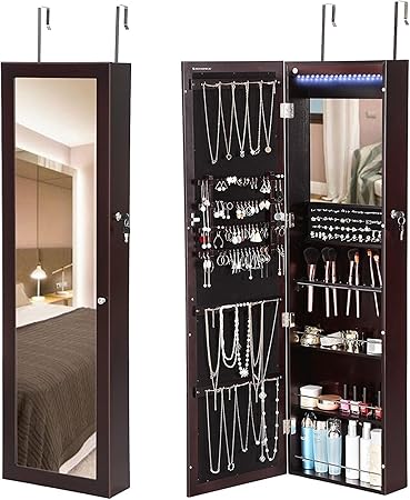 Platz Sparen Schmuck Schrank Spiegel In Abschliessbar Jewelry Kleiderschrank Mit Spiegel Jewelry Holder Organizer Wand Tur Montage Holz Braun Large Storage Brown Amazon De Kuche Haushalt