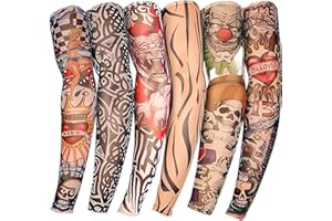 YARIEW Tattoo Sleeves for Men, 6Pcs Arm Sleeves Fake Tattoos Sleeves to Cover Arms Sun Protection Sleeves Tattoo Sleeve Covers Temporary Tattoo Sleeves for Men Halloween (Set 1)