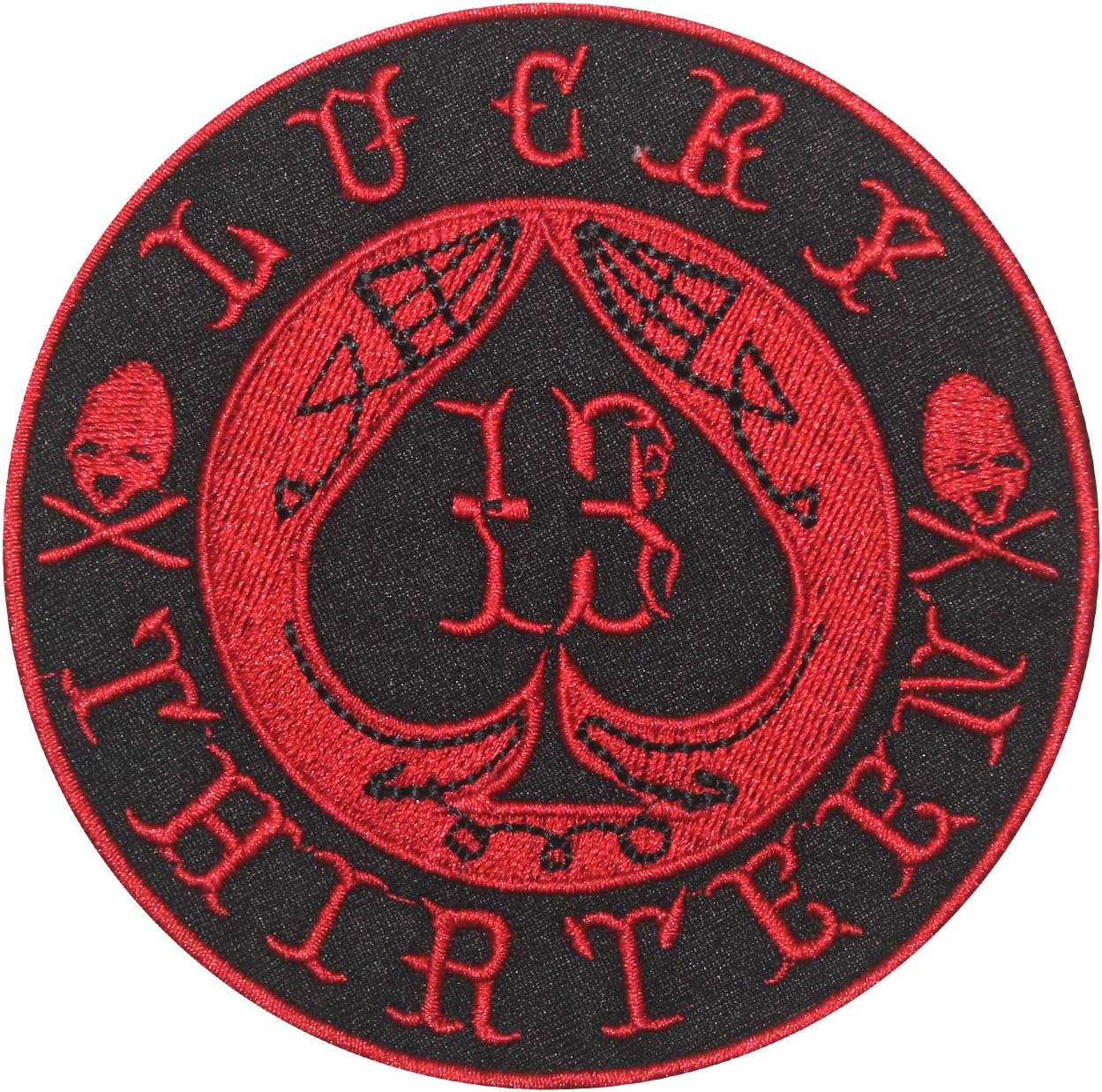 REAL EMPIRE Lucky 13 Skull Biker Patch Iron On Sew On Clothes Bag Badge Biker Motorcycle Music Patch Badge