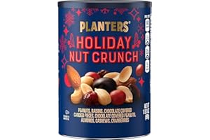 PLANTERS Holiday Nut Crunch Mix with Peanuts, Raisins, Chocolate Covered Peanuts, Almonds, Cashews, Cranberries, Holiday Snack, Party Nut Mix, 21oz Canister