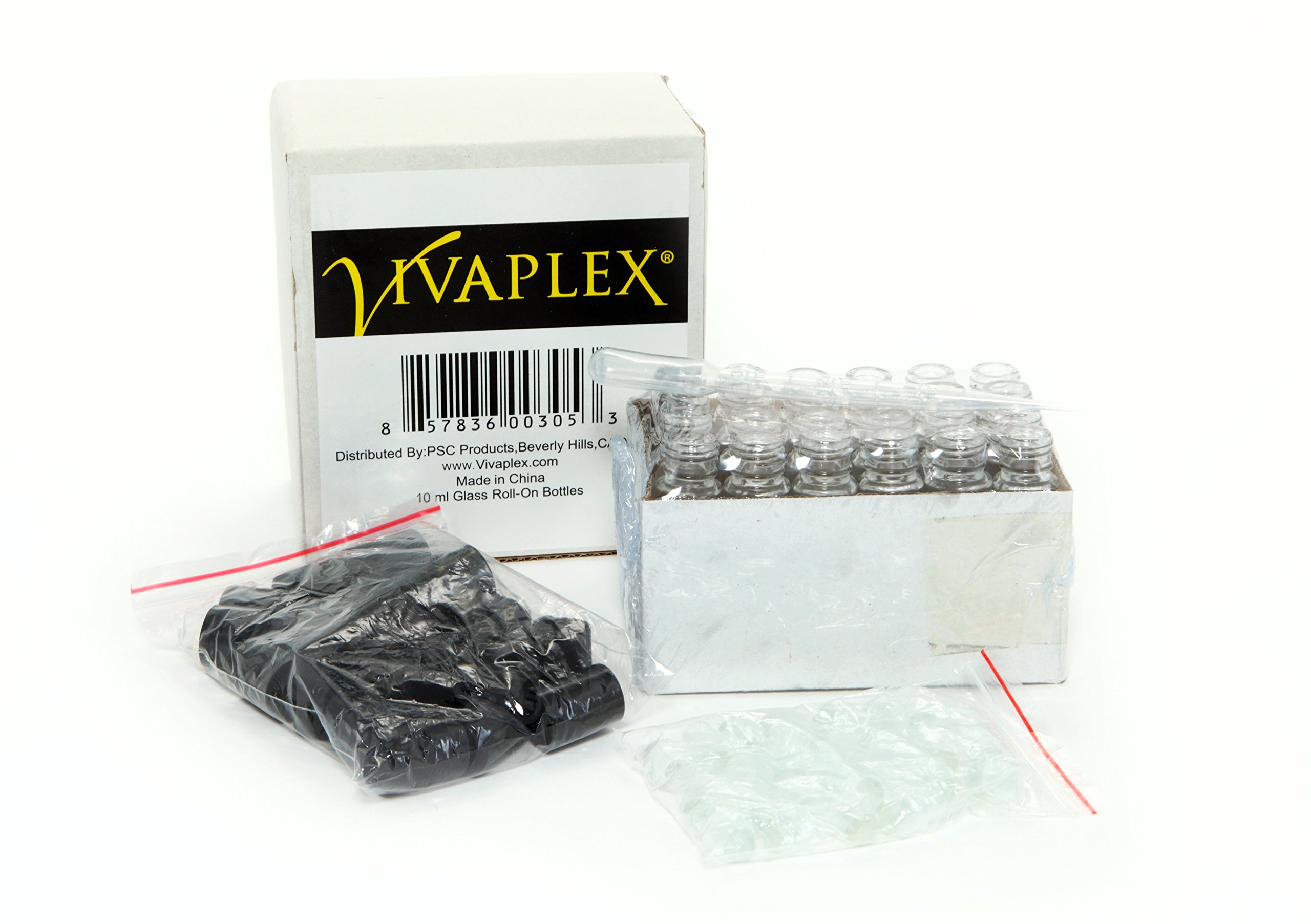 Vivaplex 24, Clear, 10 ml Glass Roll on Perfume Bottles with 3 ml Dropper