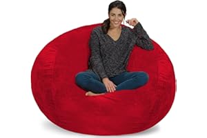 Chill Sack Bean Bag Chair: Giant 5' Memory Foam Furniture Bean Bag - Big Sofa with Soft Micro Fiber Cover - Red Furry