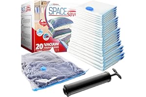 SPACESAVER 20-Pack Variety Vacuum Storage Bags for Comforters, Blankets & Clothes – Vacuum Sealed Compression Bags with Hand Pump – Space Saver Storage Bags for Bedding,Travel & Organization (5S, 5M, 5L & 5XL)