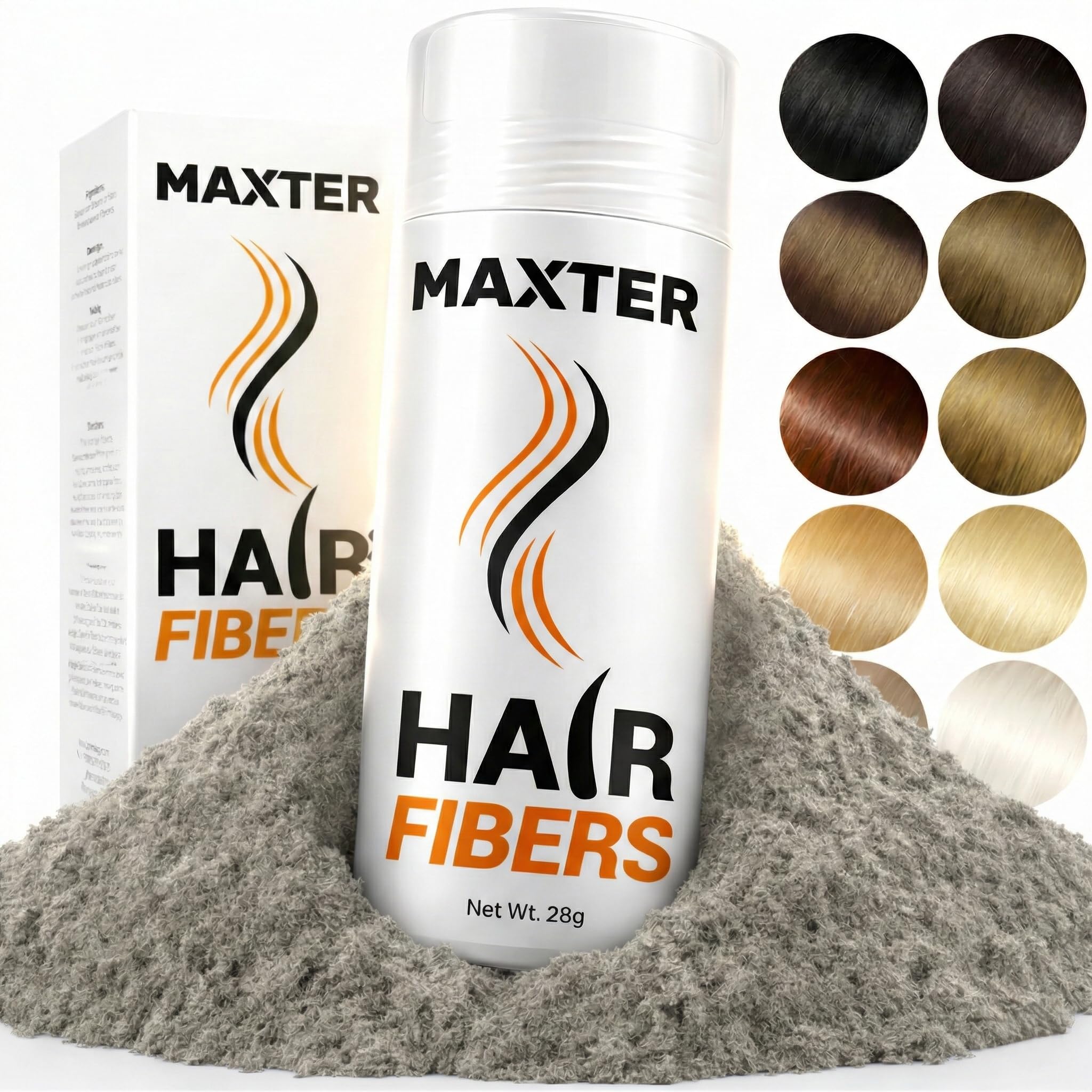 Maxter HAIR FIBRES Grey - Hair Powder Men and Women to Conceal Hair Loss - Microfibre for Added Density and Volume
