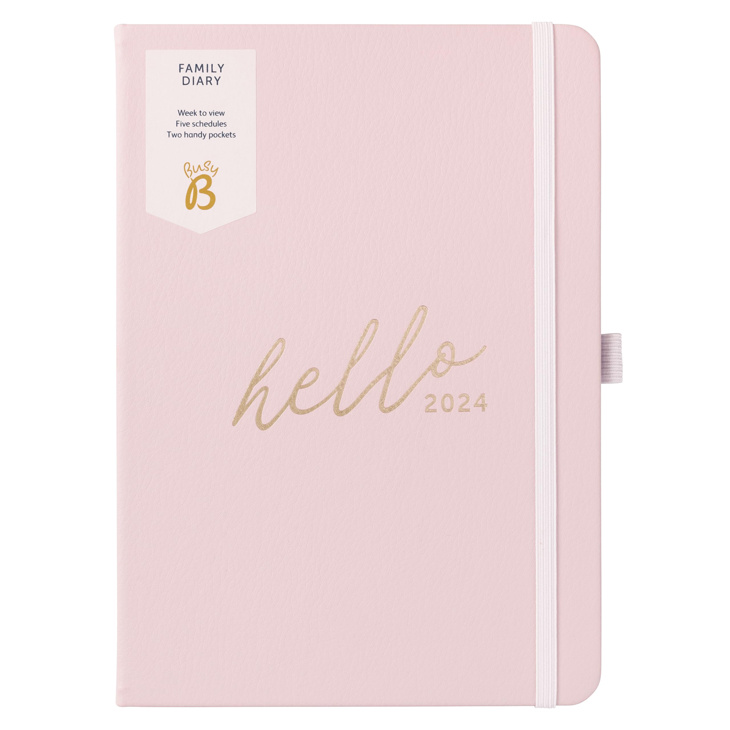 Busy B Family Diary January to December 2024 - A5 Rose - Faux Leather Week to View Diary with Space for 5 Schedules & Tear-Out Notes