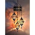 Asylove Turkish Ceiling Lamp, Mosaic Pendant Lamp Turkish Chandeliers 3 Globe Moroccan Ceiling Lighting Art Deco Brillant Fixture, 5 inc Globe - Total Dimensions 14x14x35 inch (Colormix 1)