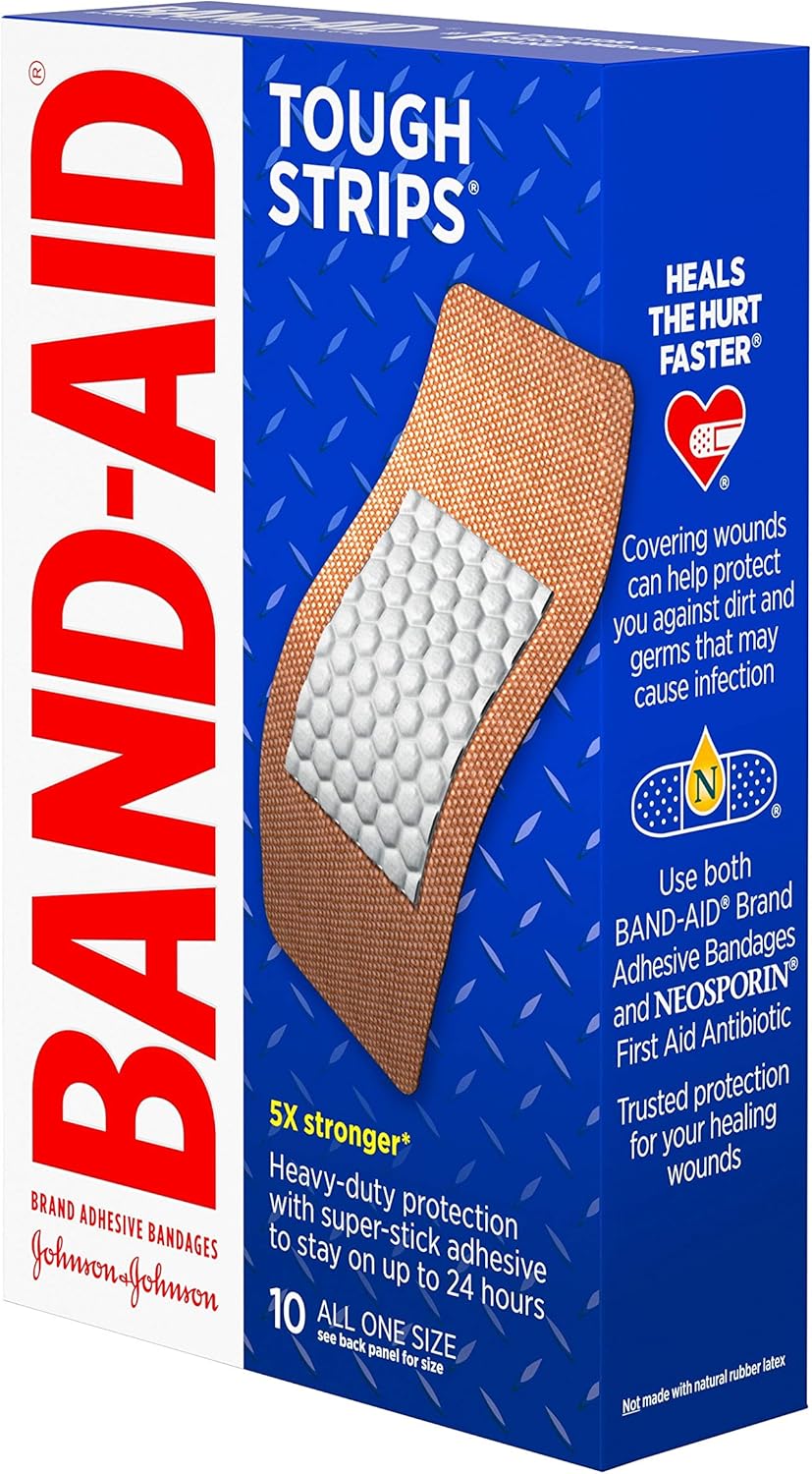 Band-Aid Brand Tough Strips Adhesive Bandages for Wound Care, Durable Protection for Minor Cuts and Scrapes, Extra Large Size, 10 ct, pack of 2: Health & Personal Care