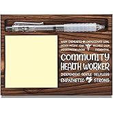 Community Health Worker Appreciation Gifts, Thank You Gift for Health Care Worker, Essential Healthcare Office Coworkers Gifts, Sticky Note Holder Wooden Notepad & Pen Holder 6.5" x 4.7" - FTA303