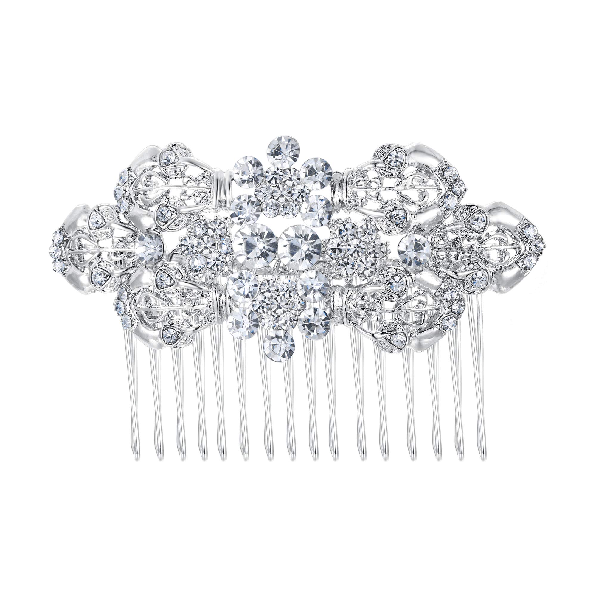 Ever Faith Women's Austrian Crystal Wedding Bridal Crown Flower Hair Comb Clear Silver-Tone