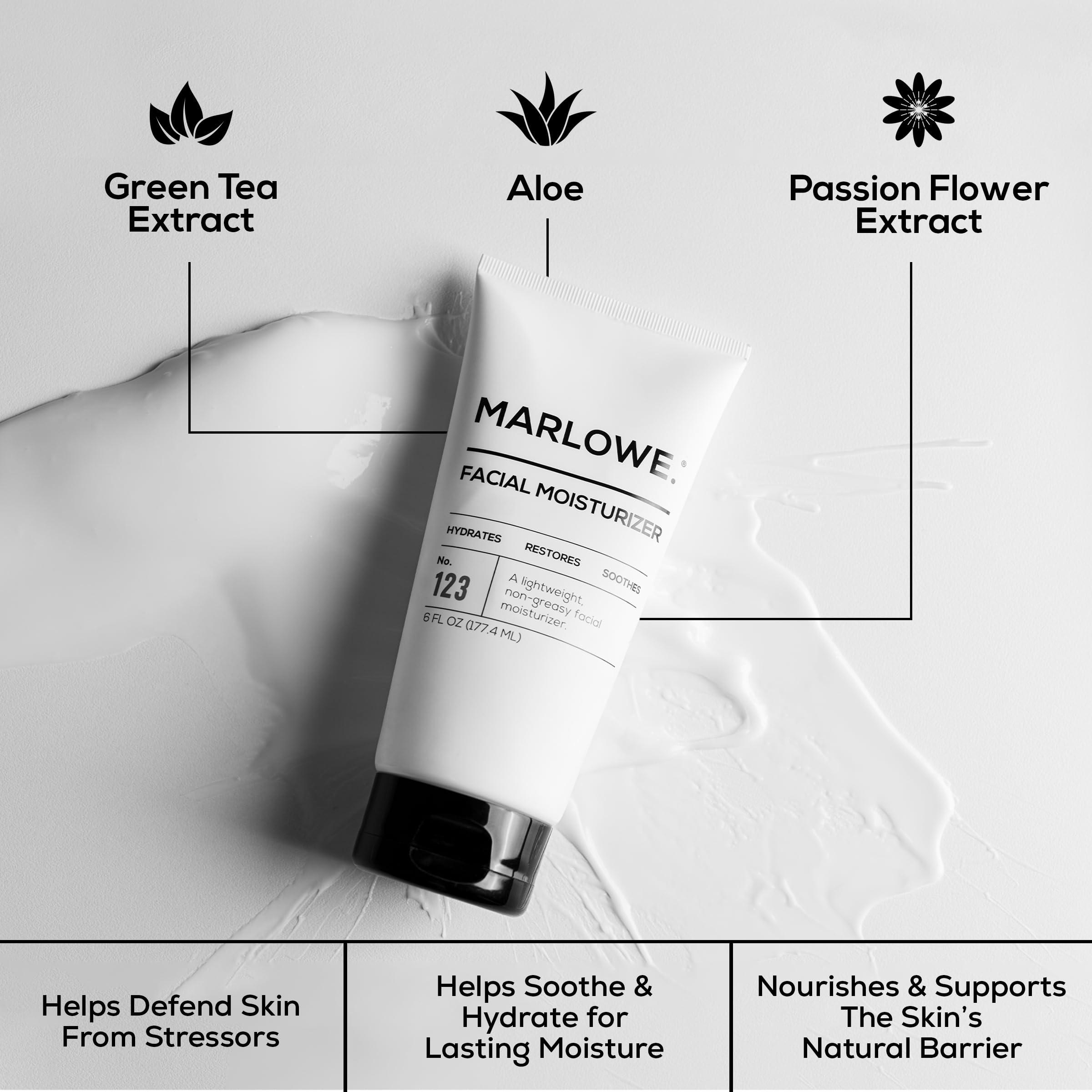 MARLOWE. No.123 Men’s Facial Moisturizer, Lightweight Daily Lotion with Aloe Vera & Green Tea for Soft, Hydrated Skin, Fresh Aloe Citron Scent, Holiday Grooming Gift for Men, 6 fl oz