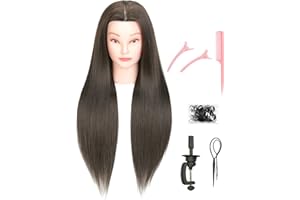LOHXINHAIR 30 Inch Long Brown Hair Mannequin Head 80% Human Hair Manikin Cosmetology Doll Training Head for Hairdresser Practice Braiding Styling Curling Cutting with Table Clamp Stand