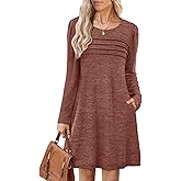 OFEEFAN Womens Long Sleeve Tunic Dress Fall Fashion Sweater Dress with Pockets Pleated Front Casual Winter