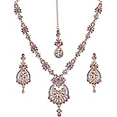 Touchstone Indian jewelry sets for women maang tikka wedding guest gold necklace bollywood jewellery set pageant elegant prom bride accessories western crystal chunky rhinestone necklaces