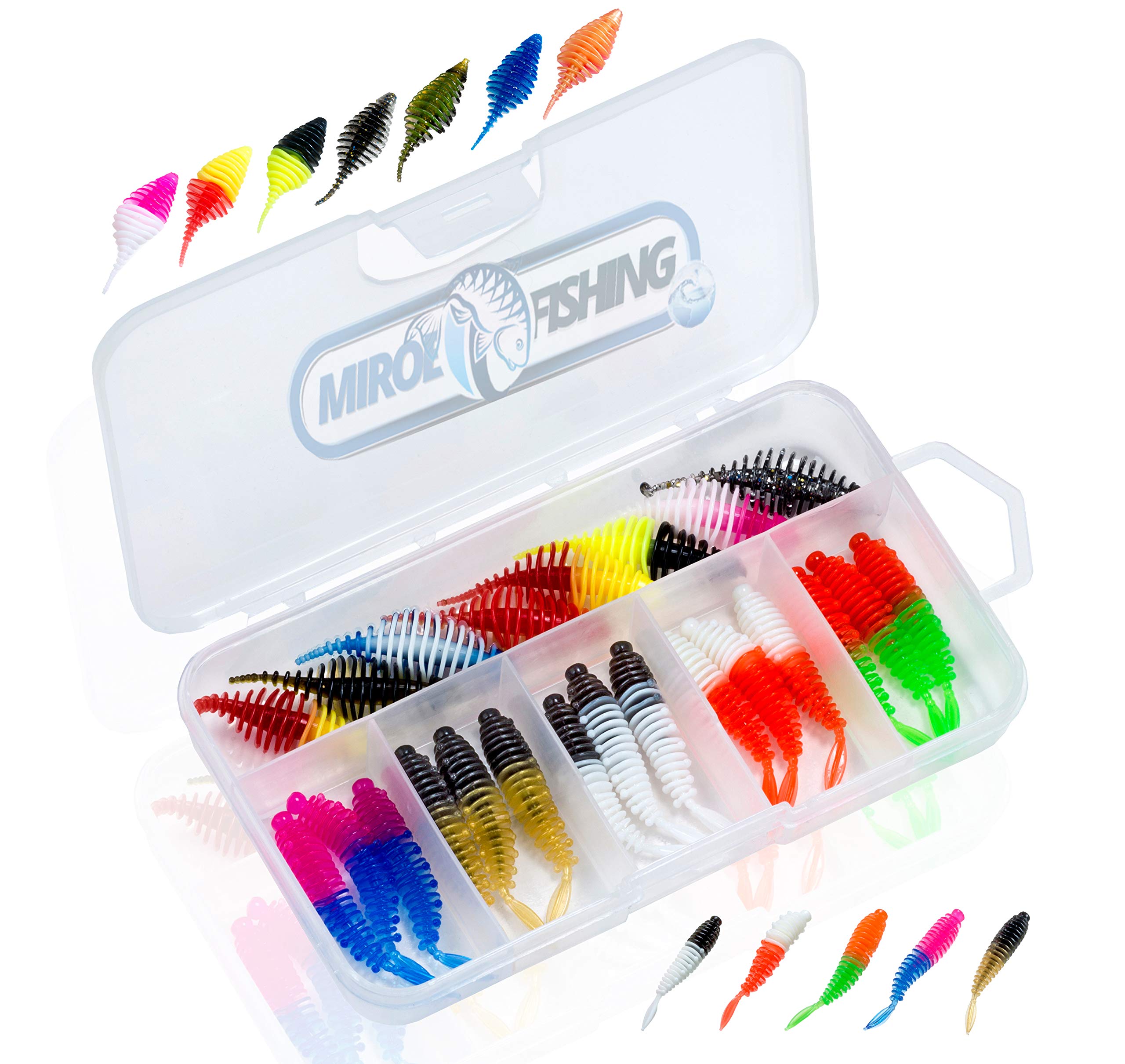MiRoeFishing Rubber Worm Fishing Lure 4.8 cm for Spin Fishing for Trout and Perch 22 Pieces in Set with Box