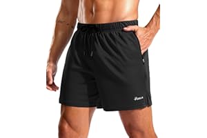 Pudolla Men's Workout Running Shorts with Zipper Pockets 5" Lightweight Quick Dry Athletic Gym Mesh Shorts no Liner