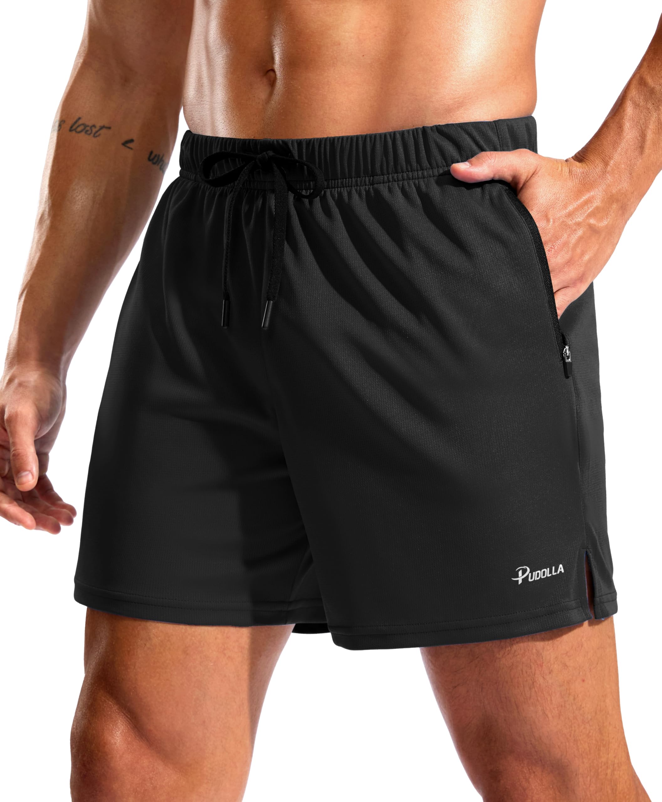 Pudolla Men's Workout Running Shorts with Zipper