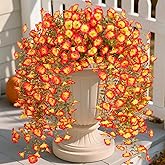 Fake Fall Hanging Flowers Artificial for Outdoor Decoration, 2 PCS Autumn Silk Faux Flowers Morning Glory with Eucalyptus Leaves, Realistic Hanging Plants for Wedding Home Office Garden Decor, Mix