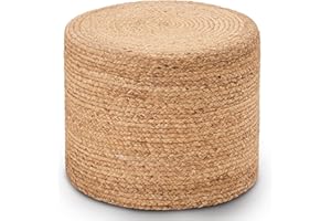 Wimarsbon 18'' Ottoman Pouf, Natural Braided Poof, Rustic Handweave Lounge Pouffe, Boho Footrest Stool for Bedroom, Accent Table or Seat for Living Room (Natural-LD)