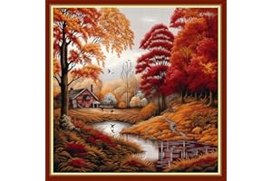 Findvoor Stamped Cross Stitch Kits for Beginners Full Range of Cross Stitching Embroidery Pattern for Kids or Adults, 11CT DIY Needlepoint Embroidery Starter Kits-Late Autumn 17.7x17.7 inch