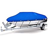 Boat Cover 15ft-17ft Heavy Duty 1100d Pu Waterproof Boat Cover Trailerable Full Size Boat Cover for V-Hull Runabouts Boat, Boat Protector Cover with Tightening Strap, Boat Bag, 2 Year Warranty