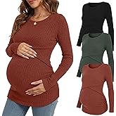 Cutecrop 3 Pack Women Maternity Tops Long Sleeve Pregnancy Ribbed Knit Shirts Crew Neck Nursing Casual Breastfeeding Clothes
