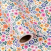 WRAPAHOLIC Kraft Floral Wrapping Paper Roll - Mini Roll - 17 Inch x 9.8 Feet - Ditsy Flower Wrapping Paper, Perfect for Wedding, Birthday, Bridal Shower, Tea Party