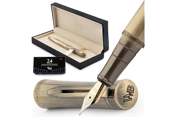 Wordsworth & Black Luxury Fountain Pen Set for Writing, Medium Nib, Bronze | Gift for Men & Women, Brass Body, 18K German Iri