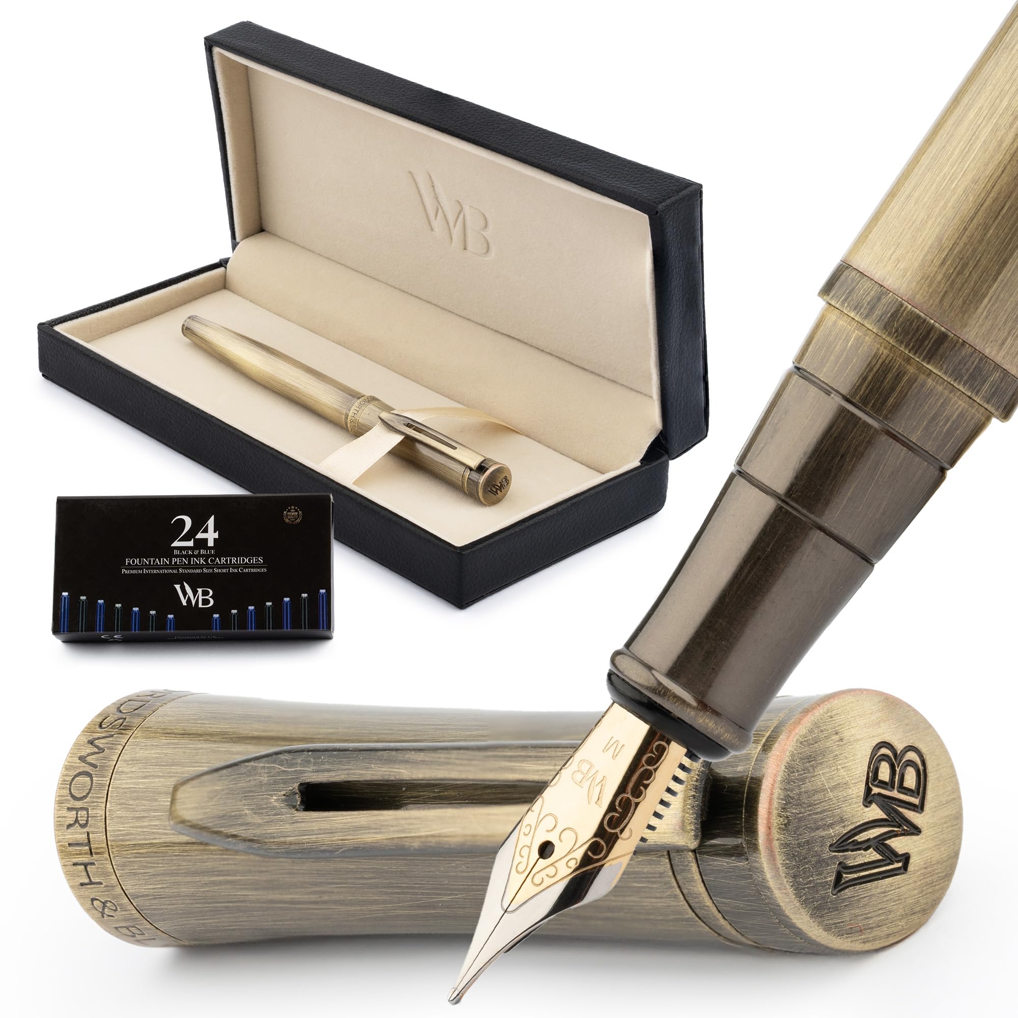 Wordsworth & Black Luxury Fountain Pen - Stunning Brushed Bronze Pen, 18K Gilded Nib (Medium), Ink Converter, Best Pen Gift Set for Men & Women, Professional, Executive, Office, Nice Pens — image 1