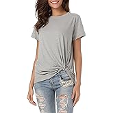 MSHING Women's Casual Round Neck Short Sleeve Tie Up T-Shirt Blouse Comfortable Cotton Basic Tops