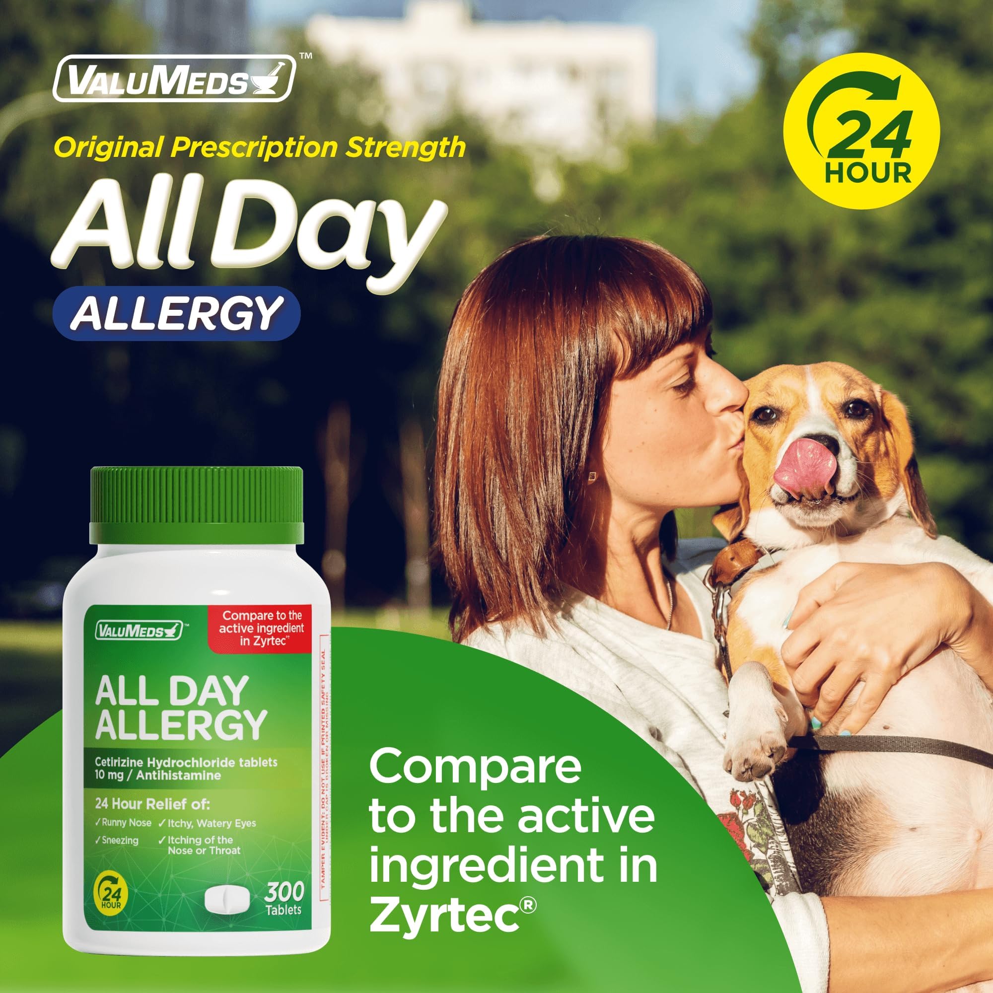 ValuMeds 24-Hour Allergy Medicine Antihistamine for Pollen, Hay Fever, Dry, Itchy Eyes, Allergies | Cetirizine HCl 10mg Caplets, Compare to Leading Brand (300 Count)