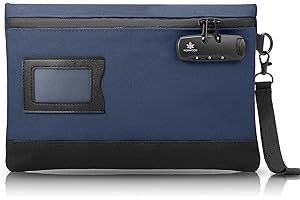 KOSMCCO Money Bag with Lock, 11.8 x 7.9 Inches Durable Canvas Cash Pouch Bank Bag for Cash, Passports, Notary Supplies, Medicine, Valuable Storage, Steel Blue