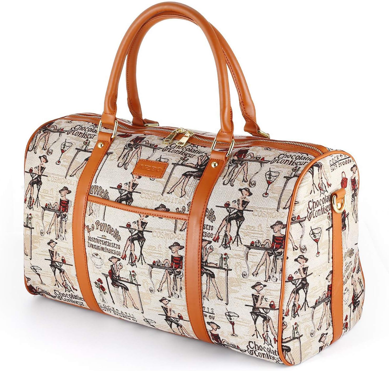 Women Holdall Weekend Bag, AIZBO Oversized Canvas Duffel Bag PU Leather