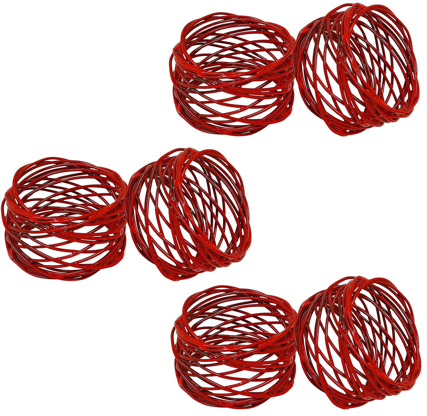 SKAVIJ Handmade Twisted Wire Mesh Napkin Rings Holders Decor Dinner Party Wedding Thanksgiving Christmas Gathering (Red 6pcs)