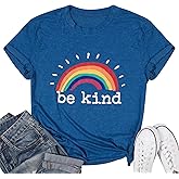 Be Kind Tshirts for Women Rainbow Graphic Short Sleeve Inspirational Shirt Funny Casual Tee Shirts Light Purple