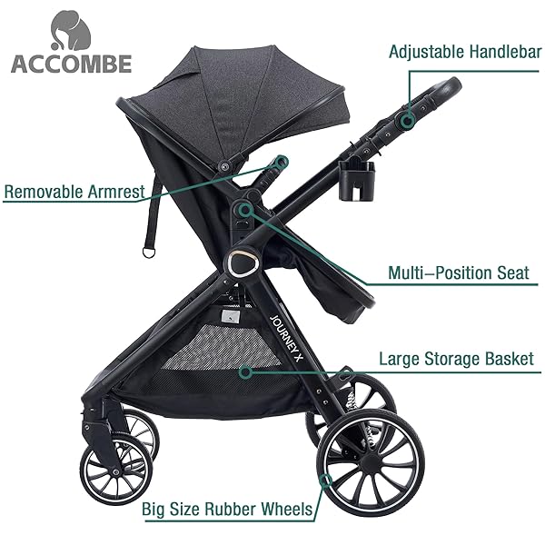 ACCOMBE BABY STROLLER, 2 IN 1 NEWBORN STROLLER CONVERTIBLE BASSINET FOR INFANT TODDLER PRAM WITH FOOTMUFF (BLACK)